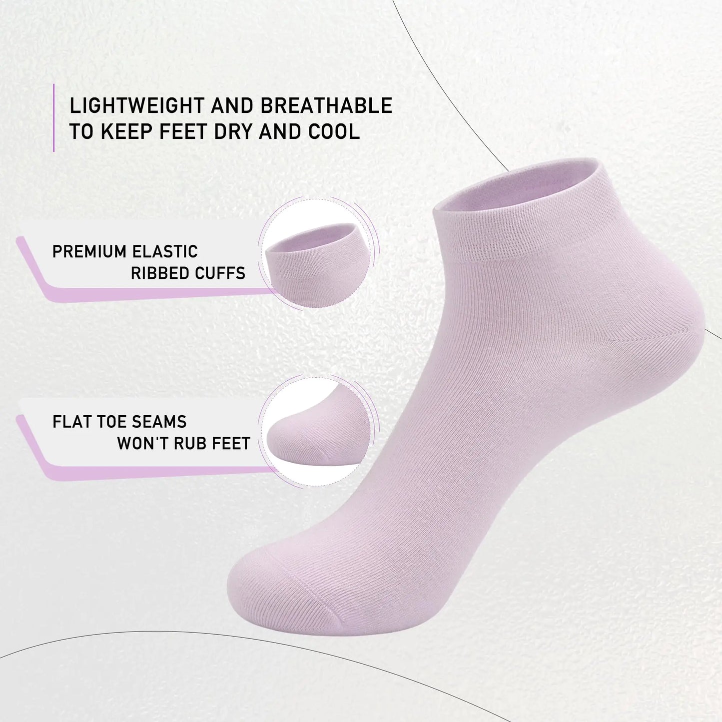 SERISIMPLE Women Viscose Bamboo Ankle Socks Low Cut Thin Sock Lightweight Pastal Color Soft Sock 5 Pairs Small Purple