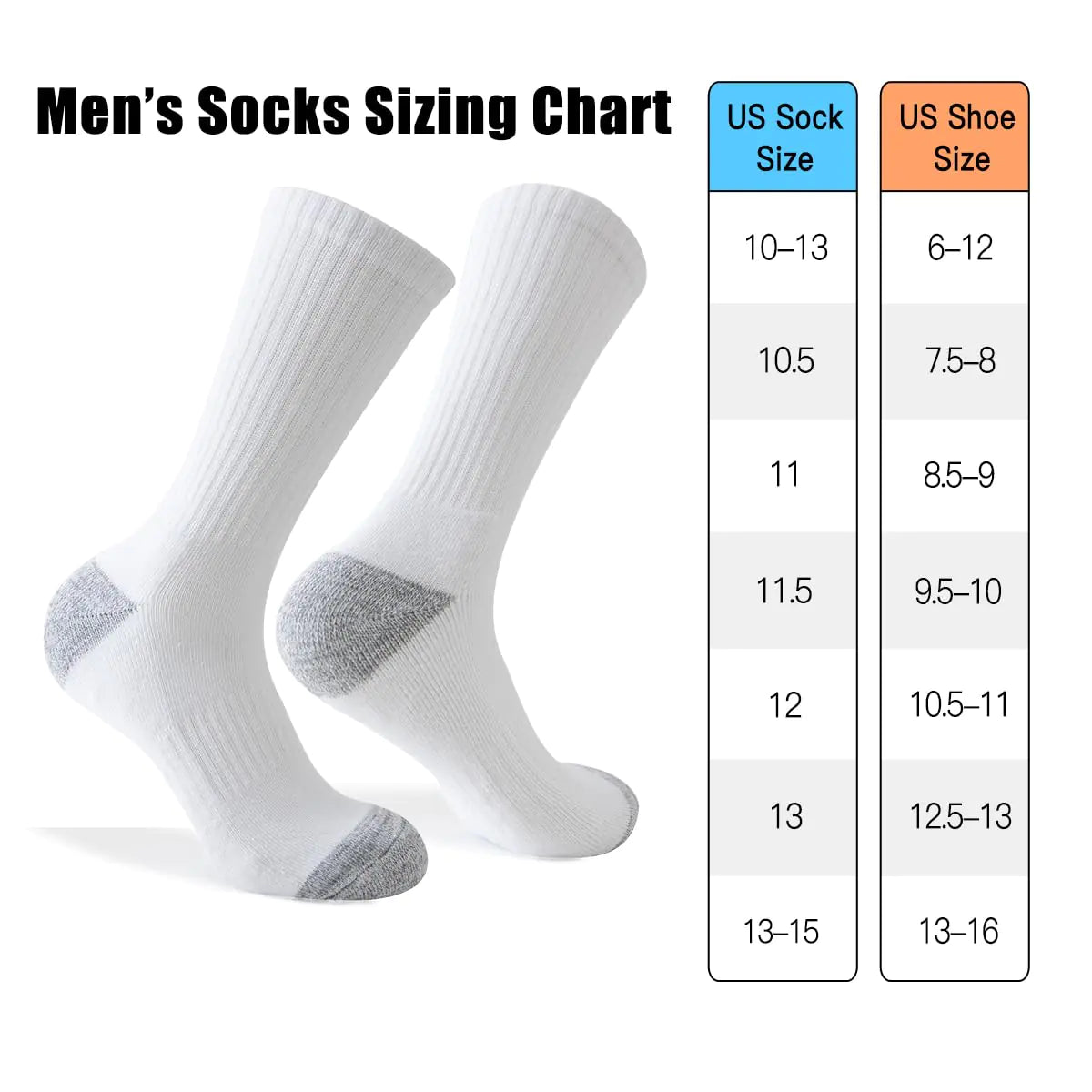 JOYNÉE 8 Pairs Mens Crew Cushion Socks Work Athletic Running Socks Casual Breathable Socks for Men,Sock Size:10-13 Large White(8 Pairs)