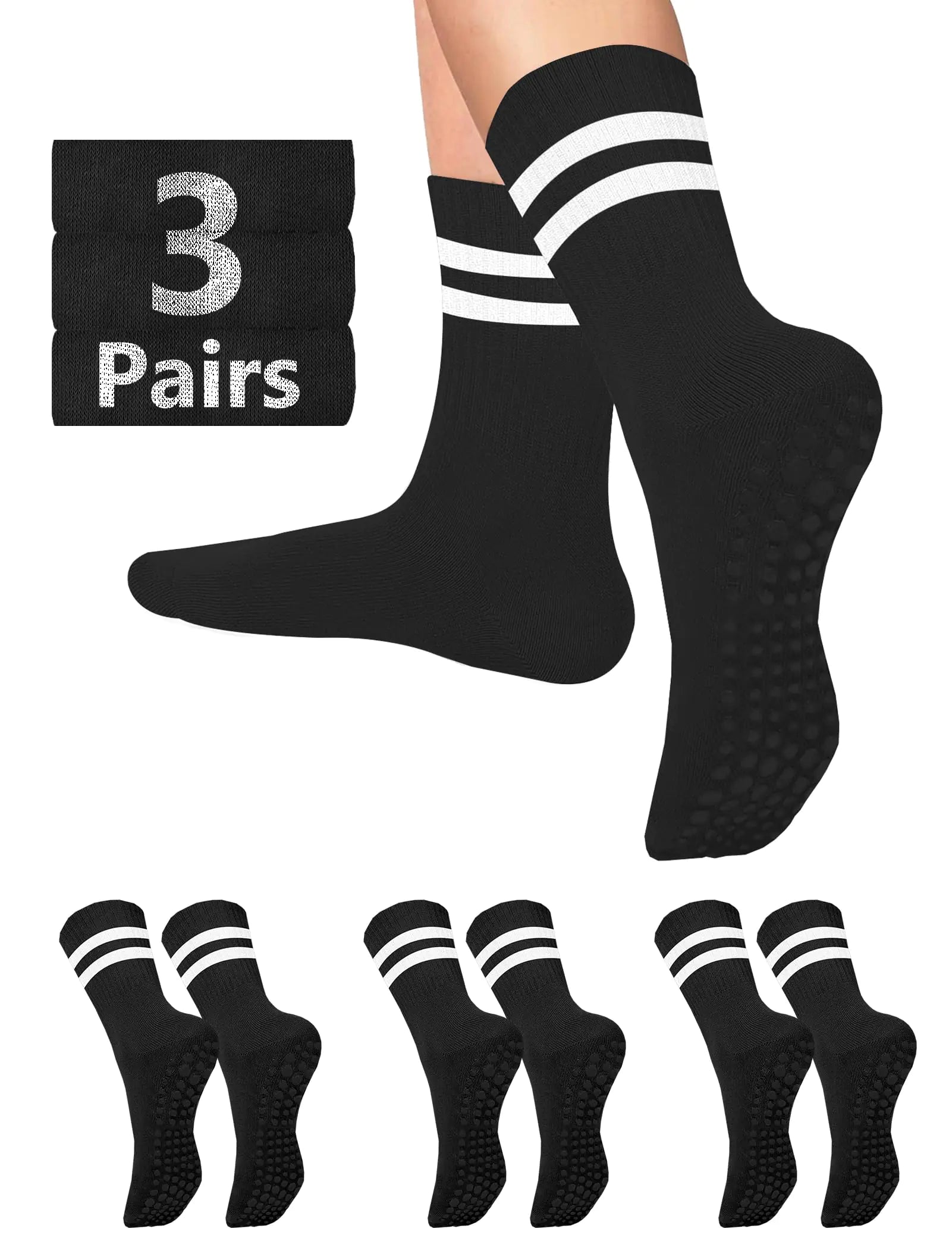 AURUZA Grip Socks for Women Men Pilates Grip Socks Non Slip Yoga Sock with Grips for Barre Barefoot Hospital Grippy Sock Small 6 Pairs-6 Pairs of Black