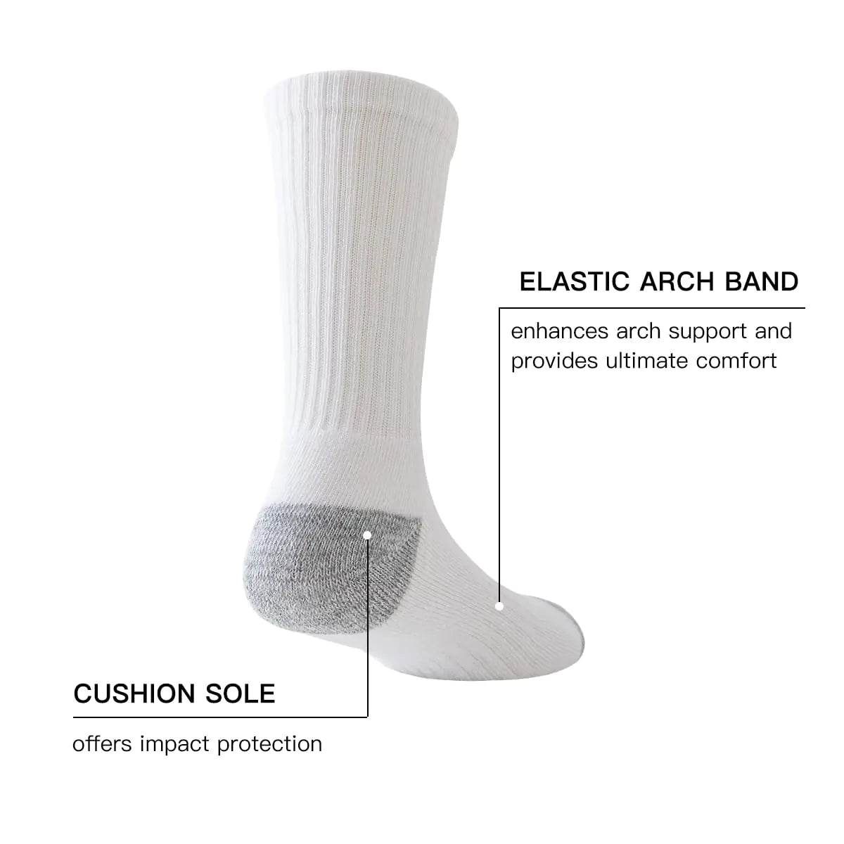 JOYNÉE 8 Pairs Mens Crew Cushion Socks Work Athletic Running Socks Casual Breathable Socks for Men,Sock Size:10-13 Large White(8 Pairs)