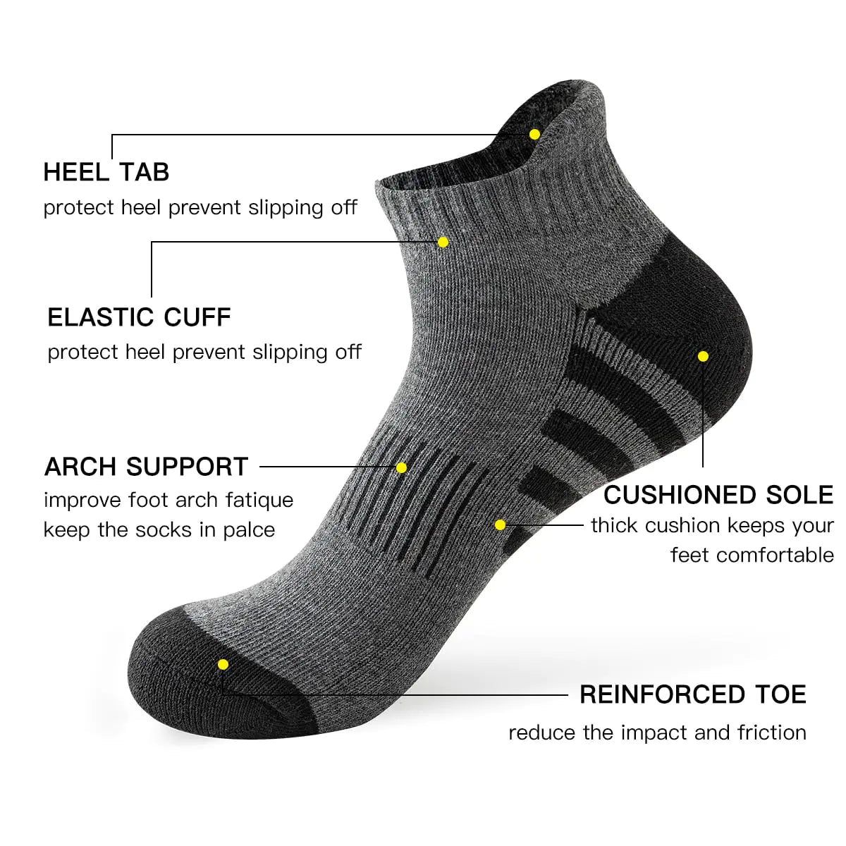 JOYNÉE 10 Pairs Mens Athletic Running Ankle Socks Men 10 Pack Low Cut Breathable Workout Socks,Sock Size:10-13 One Size Grey(10 Pairs)