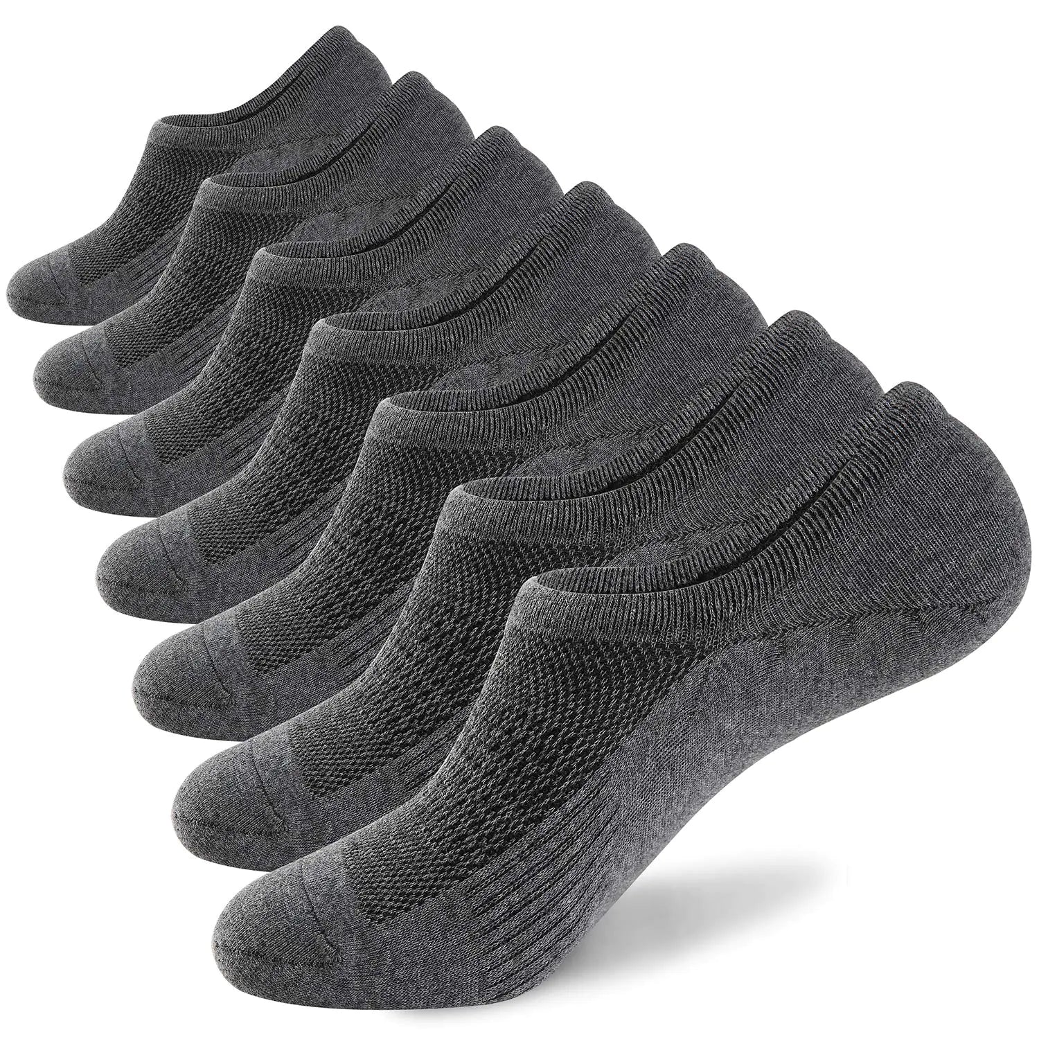 WANDER No Show Socks Mens 7/8 Pair Cotton Thin Non Slip Low Cut Men Invisible Sock 6-8/9-11/12-14 12-14 7 Dark Grey