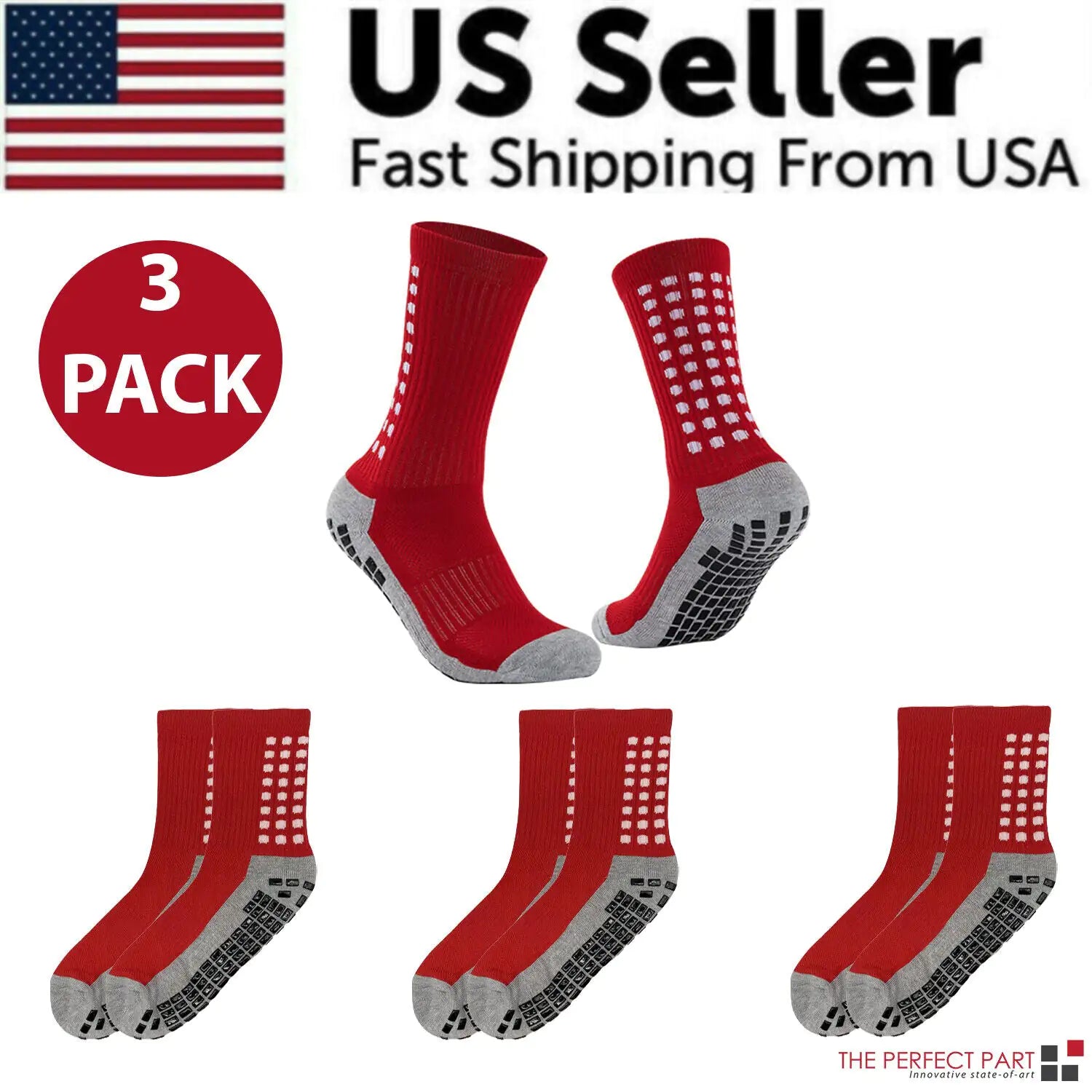 3 Pair Sport Socks Anti Slip W/ Grip Soccer Men Football Basketball Sock Premium