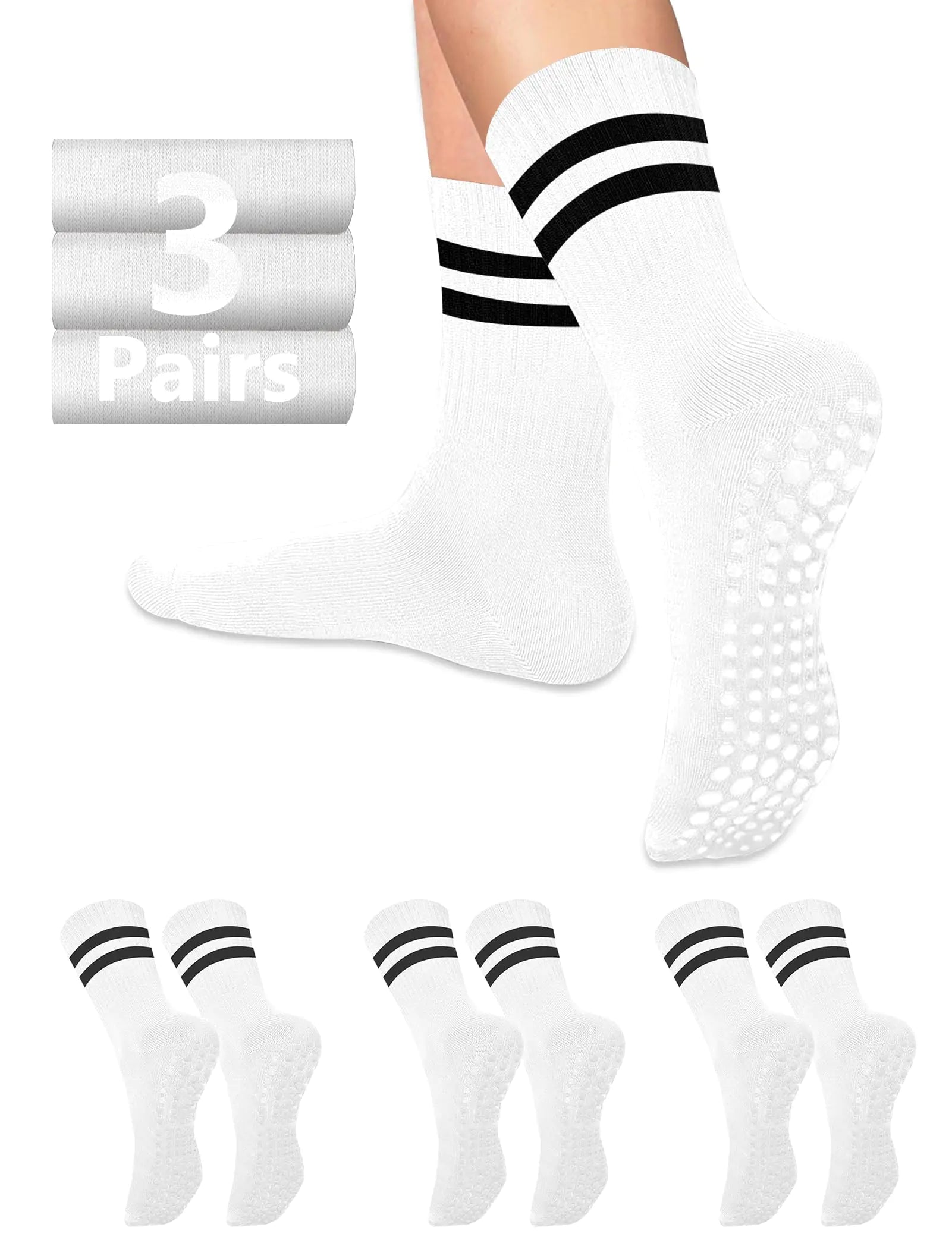 AURUZA Grip Socks for Women Men Pilates Grip Socks Non Slip Yoga Sock with Grips for Barre Barefoot Hospital Grippy Sock Small 6 Pairs-6 Pairs of Black