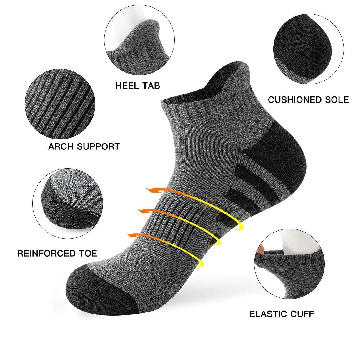 JOYNÉE 10 Pairs Mens Athletic Running Ankle Socks Men 10 Pack Low Cut Breathable Workout Socks,Sock Size:10-13 One Size Grey(10 Pairs)