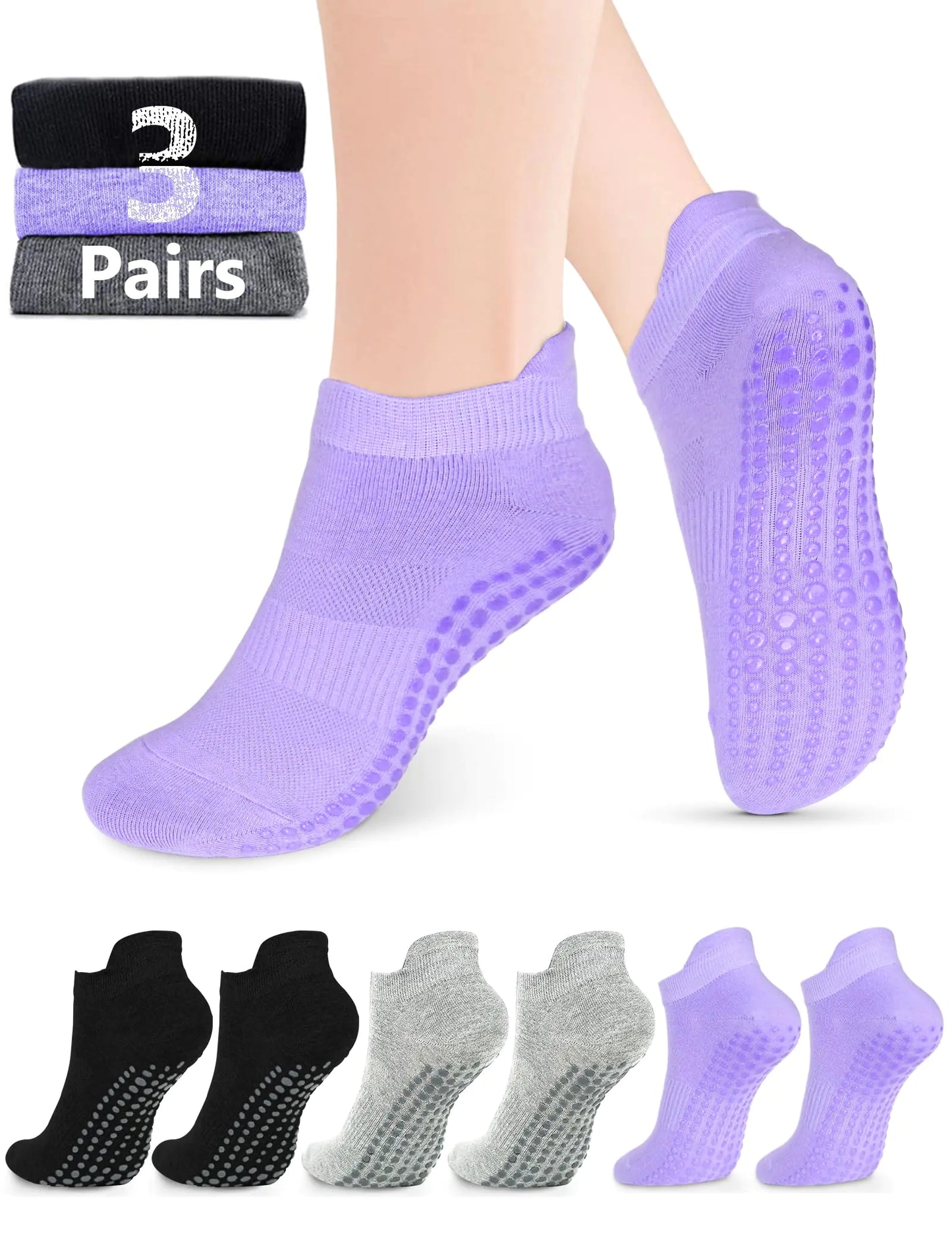 AURUZA Grip Socks for Women Men Pilates Grip Socks Non Slip Yoga Sock with Grips for Barre Barefoot Hospital Grippy Sock Small 6 Pairs-6 Pairs of Black