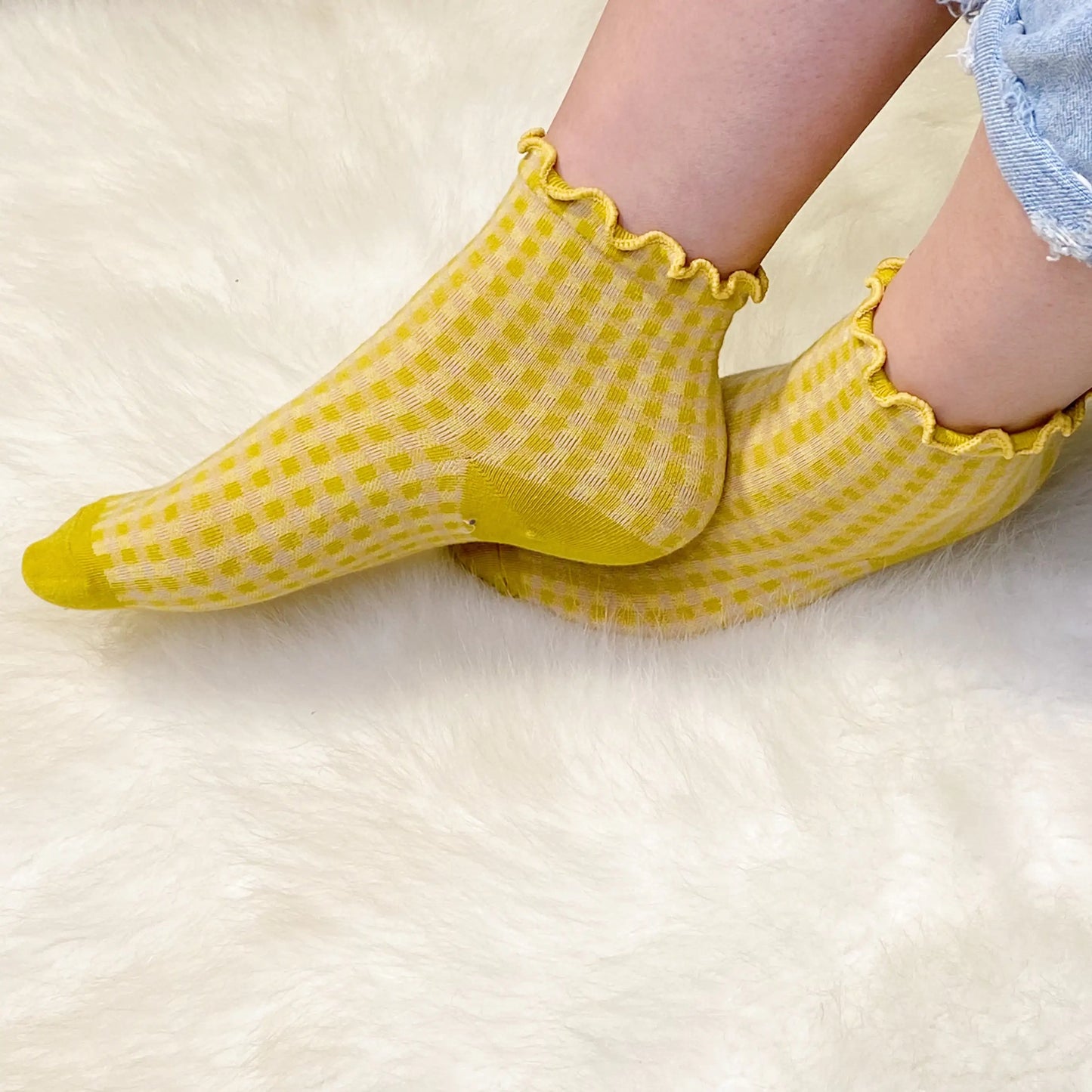 Ruffled Edge Gingham Sock Set