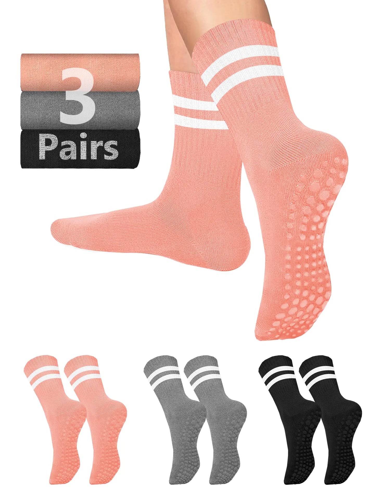 AURUZA Grip Socks for Women Men Pilates Grip Socks Non Slip Yoga Sock with Grips for Barre Barefoot Hospital Grippy Sock Small 6 Pairs-6 Pairs of Black