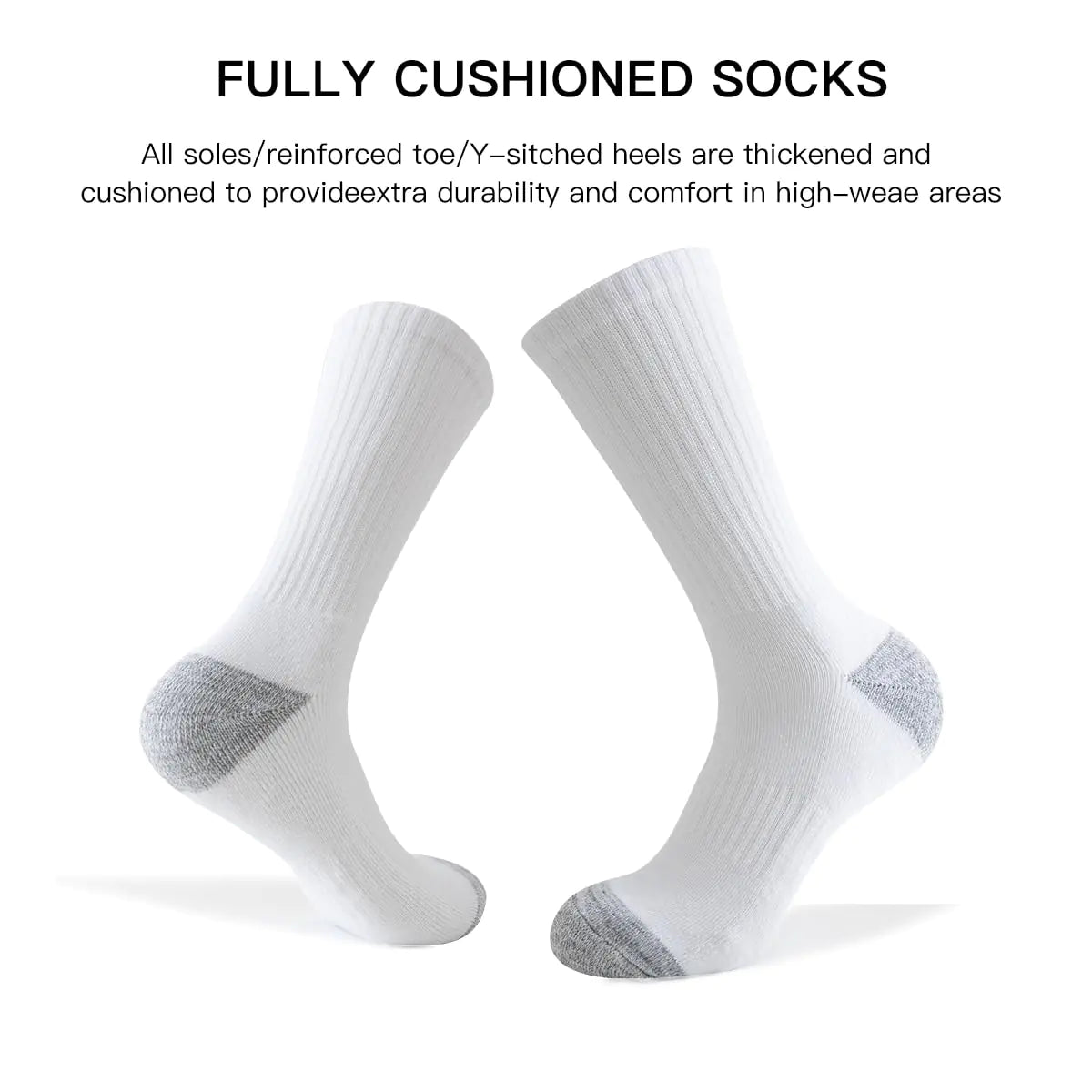 JOYNÉE 8 Pairs Mens Crew Cushion Socks Work Athletic Running Socks Casual Breathable Socks for Men,Sock Size:10-13 Large White(8 Pairs)