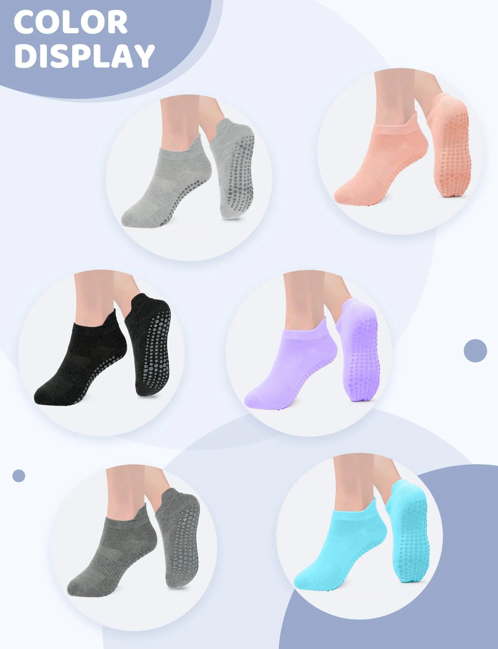 AURUZA Grip Socks for Women Men Pilates Grip Socks Non Slip Yoga Sock with Grips for Barre Barefoot Hospital Grippy Sock Small 6 Pairs-6 Pairs of Black