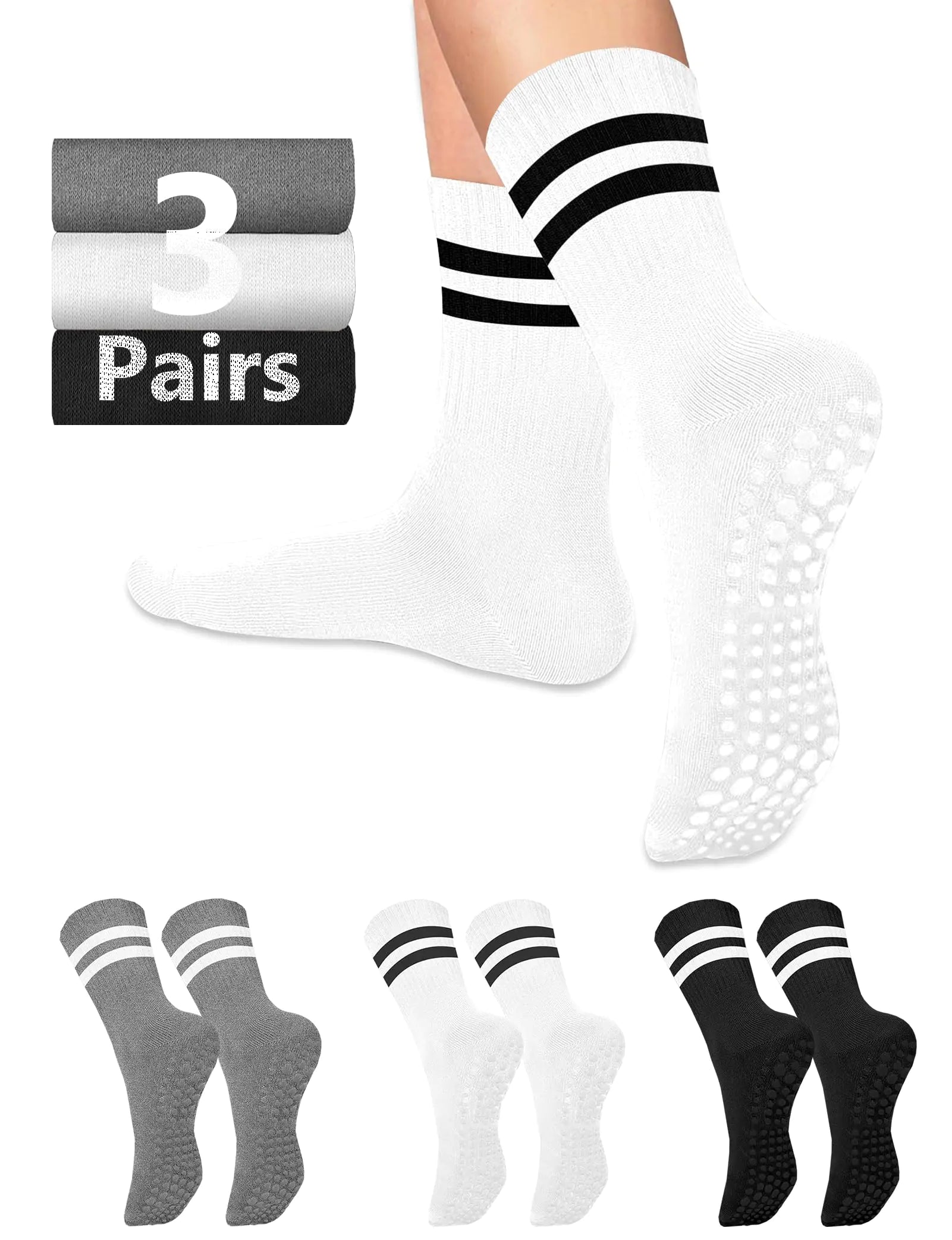 AURUZA Grip Socks for Women Men Pilates Grip Socks Non Slip Yoga Sock with Grips for Barre Barefoot Hospital Grippy Sock Small 6 Pairs-6 Pairs of Black