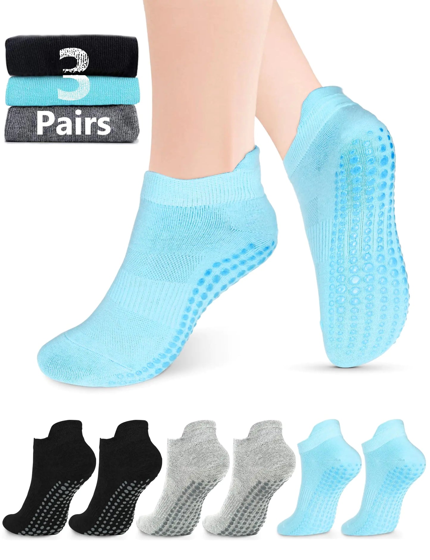 AURUZA Grip Socks for Women Men Pilates Grip Socks Non Slip Yoga Sock with Grips for Barre Barefoot Hospital Grippy Sock Small 6 Pairs-6 Pairs of Black