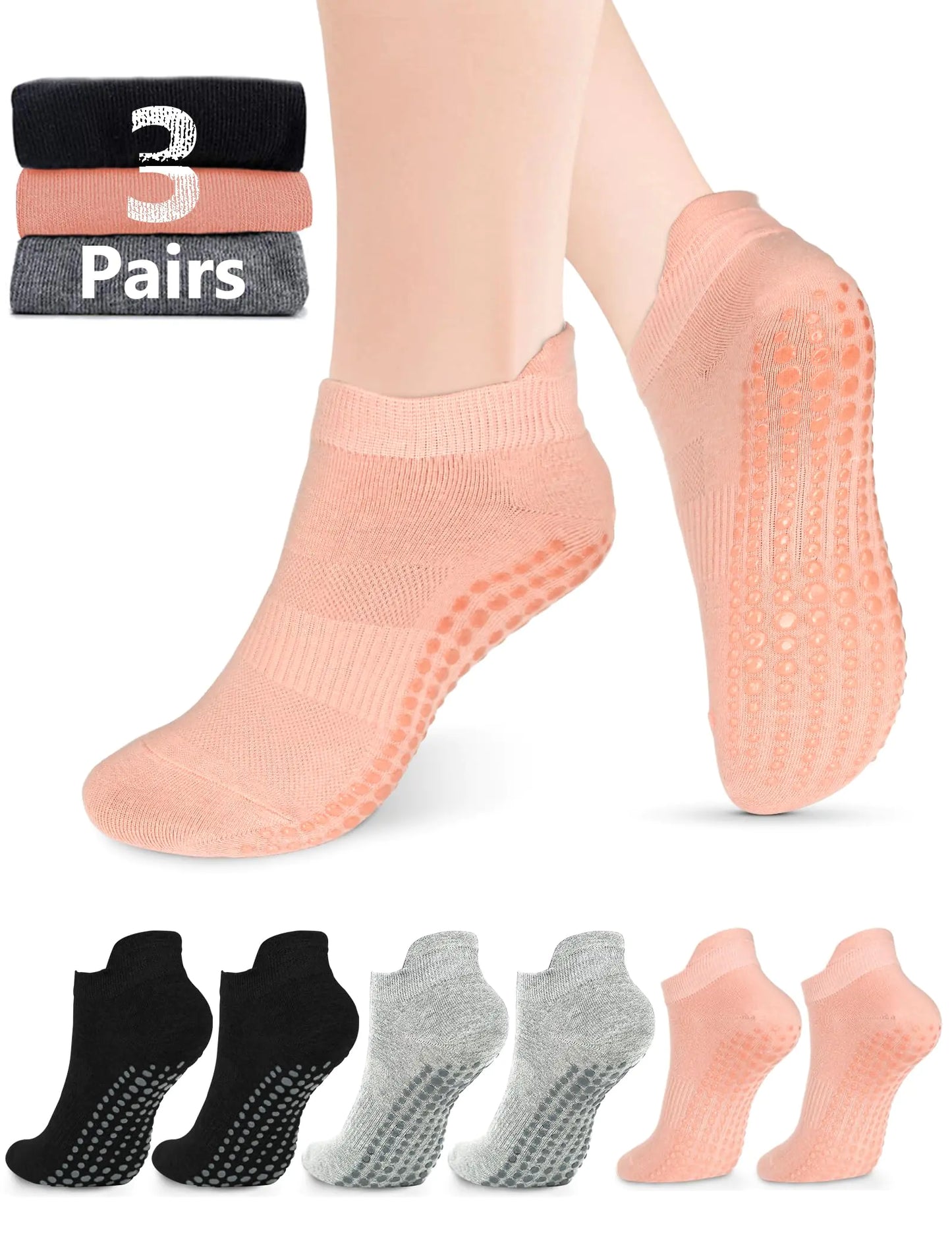 AURUZA Grip Socks for Women Men Pilates Grip Socks Non Slip Yoga Sock with Grips for Barre Barefoot Hospital Grippy Sock Small 6 Pairs-6 Pairs of Black