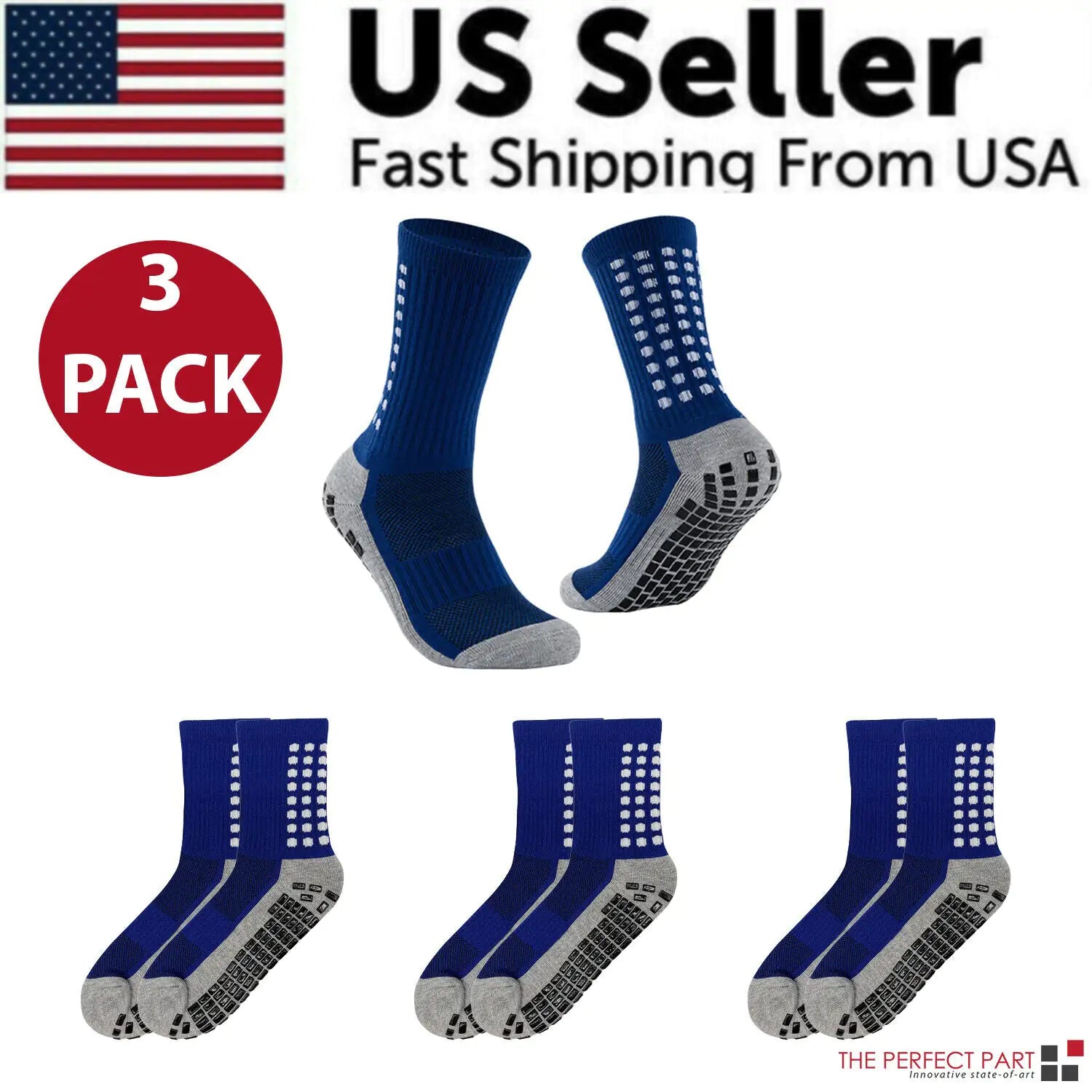 3 Pair Sport Socks Anti Slip W/ Grip Soccer Men Football Basketball Sock Premium